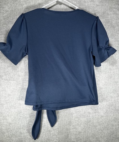 Ro & De Anthropologie bauchfreies Oberteil Damen mittelblau vorne zum Binden Wickeloptik geraffte Ärmel - Bild 4 von 9