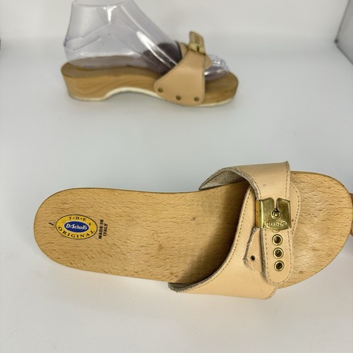 Dr. Scholl’s Original Wood Sandals Nude Leather Brass Women Size 7 - Picture 3 of 13