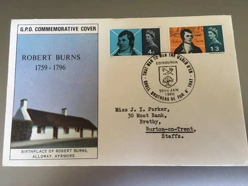 GB STAMPS RARE FIRST DAY COVER 1966 ROBERT BURNS EDINBURGH