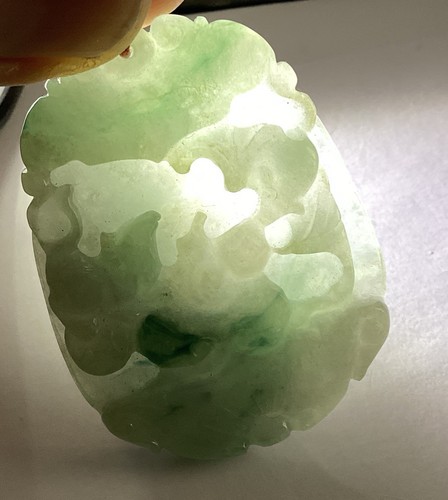 Green 1 Sided Jadeite Bat, Rat & Mushroom Translucent Pendant - Picture 8 of 10