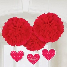 Valentine's Day Red Hearts Holiday Theme Party Hanging Fluffy Decorations