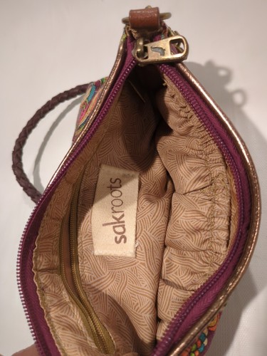 Sac à main bandoulière femme Sakroots Peace sac en toile violet zippé imprimé oiseaux 9"x6,5" - Photo 11/11