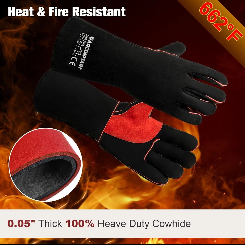 ARCCAPTAIN Leather Forge Welding Gloves 16 inches Gloves for Stick Mig Tig BBQ - Image 2 of 4