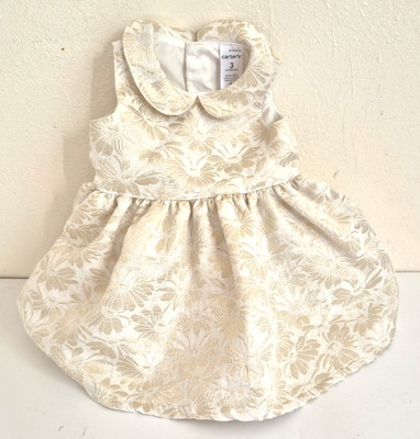Carters Baby Dress 3M Gold Cream Floral Brocade Flare Lined Fancy Party 