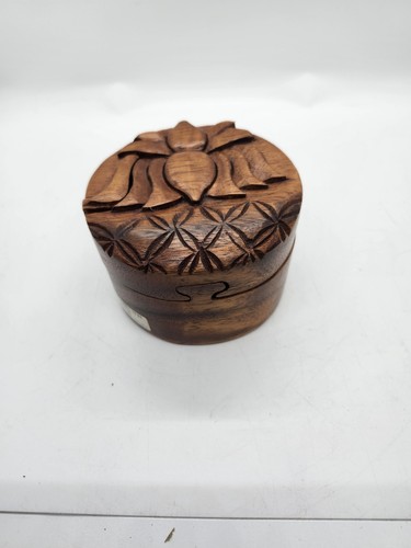 LOTUS FLOWER VERSION WOOD PUZZLE JEWELRY BOX HANDCRAFTED - Picture 2 of 8