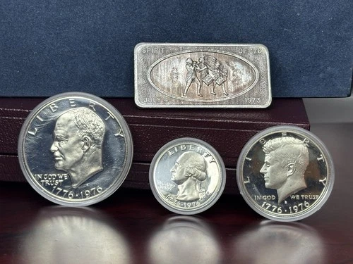1 oz Patric Mint + 1976 S Silver Proof Set 1$ 50¢ 25¢ Patriotic Silver Lot!