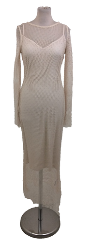 M&S Women's Dress Size 8 Beige Stretch Beaded New Used F1