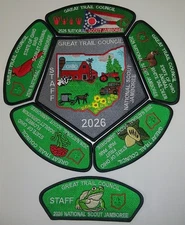 2026 JAMBOREE, GREAT TRAIL COUNCIL, - "STAFF" 7 PIECE PATCH SET - ONLY 100 MADE