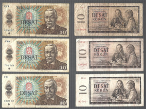 Czechoslovakia ❤️💥1960 / 1986 ... 10 Korun x 6 notes  ✨✌️ lot #6211