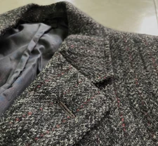 Vintage 1960's Grey Herringbone Stripe TWEED Sack Sport Coat 38 R USA Ivy League