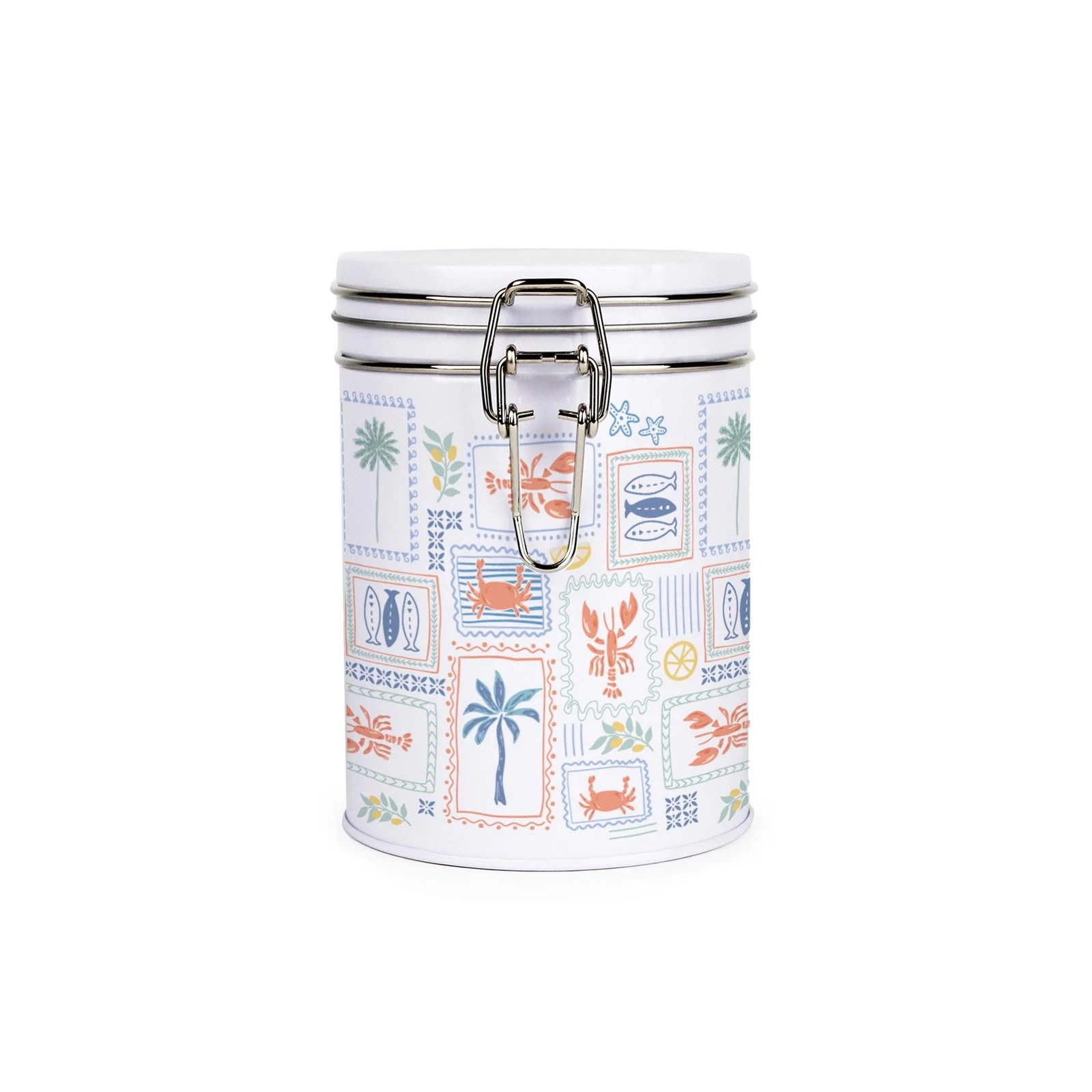 Mediterranean Summer Canister - Metal Clip Lid Kitchen Storage Gift