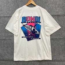 VINTAGE Bondi Beach Australia T-Shirt Mens L Large White 90s Cotton Crewneck