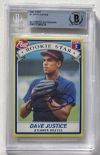DAVE JUSTICE RC SIGNED 1991 POST CEREAL #1 RARE BECKETT ROOKIE AUTO