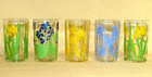 Vintage 1940's Set of 5 Kraft SWANKY SWIGS Floral Juice Glasses, 4 oz. — photo 1