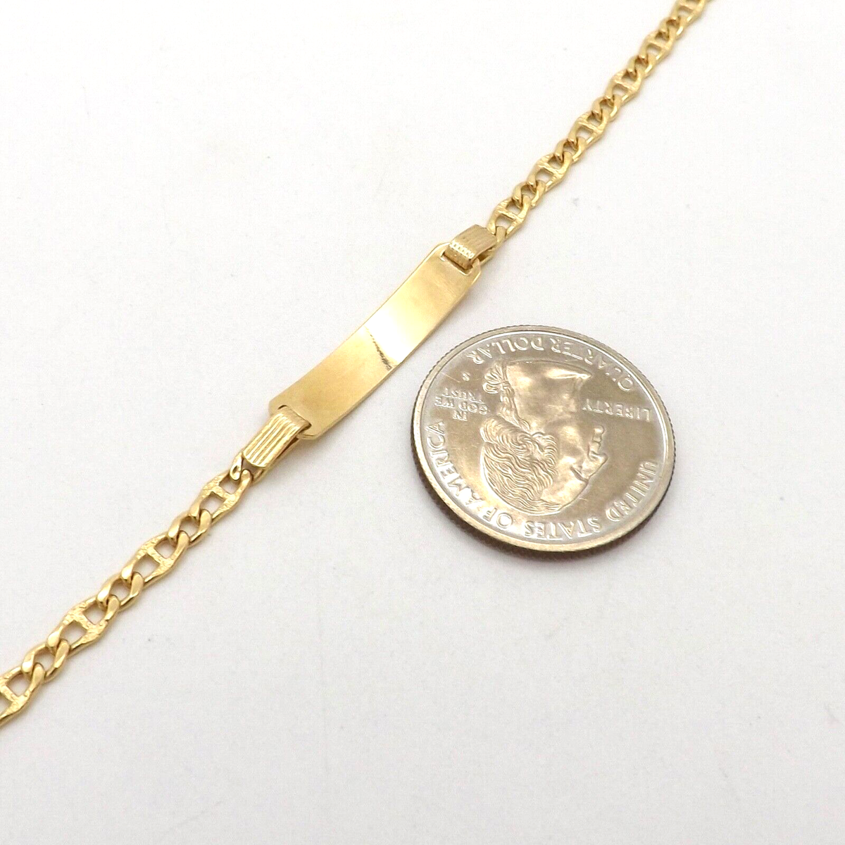 18k Gold Mariner Textured Link ID Nameplate Bracelet Italy