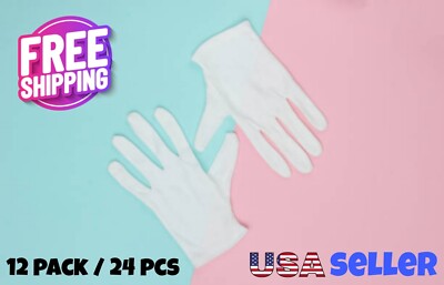 12 Pairs (24 pcs) White Cotton Gloves Jewelry Coin Silver Inspection US Seller