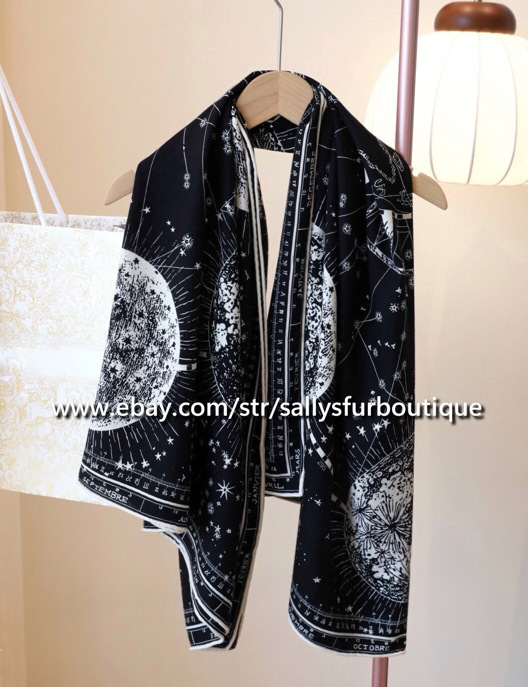 Sallys 70% Cashmere & 30% Silk Wrap Scarf Earth Moon Print Double Face Shawl 53