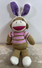 Dan Dee Bunny Sock Monkey With Pink Striped Shirt 13" Plush Easter