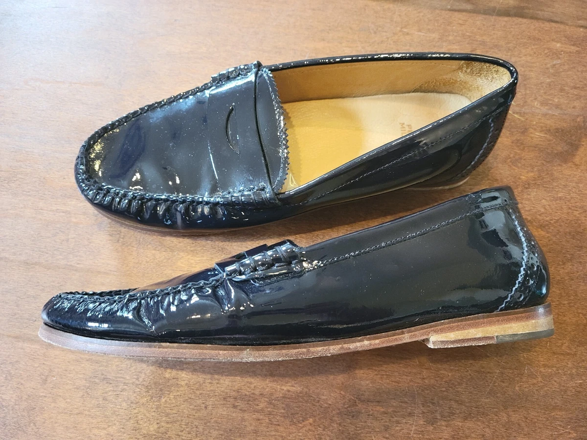 Ladies navy shop patent loafers