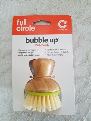Full Circle, Bubble Up Bamboo Dish Brush, Comfortable Palm Scrubber for Kitchen 