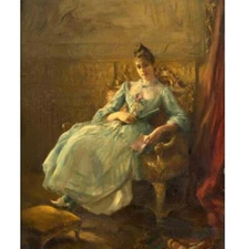 Oil Painting High Quality Handpainted Art Nice you lady seated on Canvas