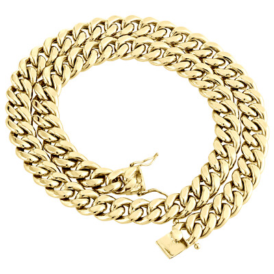 Mens 10K Yellow Gold 3D Hollow Miami Cuban Link Chain 14mm Box Clasp 20-30 Inch