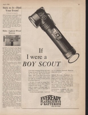 1928 EVEREADY FLASH LIGHT BATTERY BOY SCOUT AMERICA CAMP OUTDOOR SPORT 17452