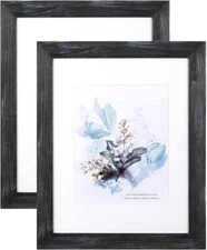 100% Solid Wood Black 11x14 Picture Frame 2 Pack Display Picture 8x10 with Ma...
