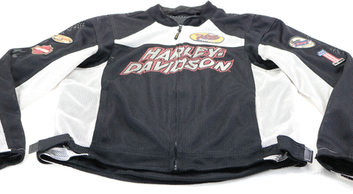 harley davidson mens jacket L black white mesh Boulevard armor pockets #1 bar - Picture 14 of 15