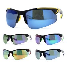Mens Color Mirror Baseball Half Rim Wrap Plastic Sport Sunglasses