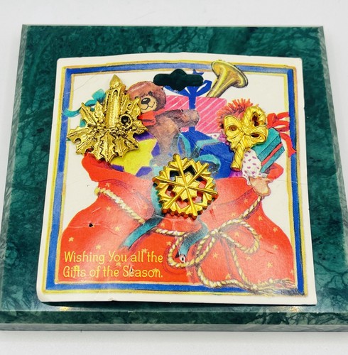 Vintage Christmas Tie Tack Pins Cathedral Art Mary Hood Pinbacks