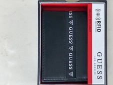 New Guess Men's Leather Credit Card ID Wallet Passcase Billfold Black