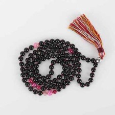 8mm Natural black agate gemstone beads knot Tassel necklace Tranquility Lariat