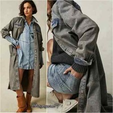 Free People 'anna Lou' Distressed Denim Duster Coat, Size Medium, Rrp £158, New