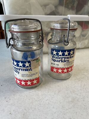 Lot Of 2 1976 Liberty Bell Peppermint Candy 4 oz glass Fresh Pak Candy Co jar