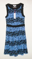 NWT ELLE SZ 2 STRIPED FLORAL DRESS FIT AND FLARE BLUES BLACK TANK WOMEN 2595