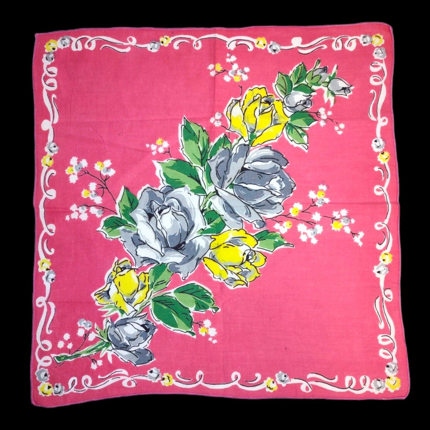 Vintage Pink Floral Flowers Roses Ladies Hankie H… - image 1
