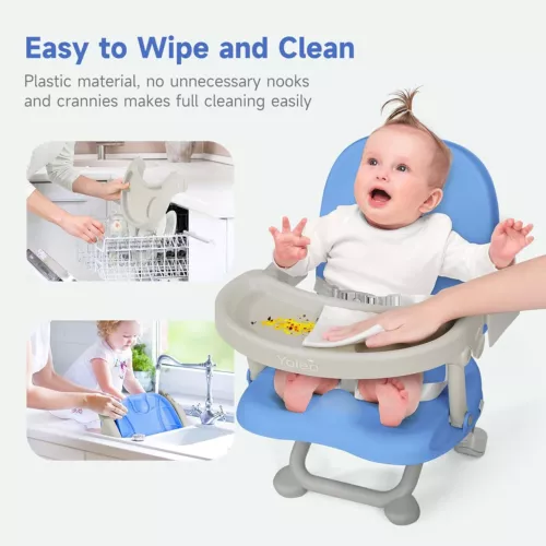Travel Booster Seat w/ Tray Adjustable Folding High Chair Children Baby Armchair - Picture 53 of 78