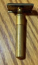 Vintage Gold Tone Gillette Safety Razor Made In Usa 