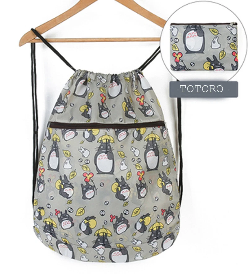 Totoro Grey Foldaway Drawstring Tote Bag Folding Shopping Sport Waterproof