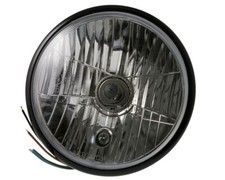 Phare moto 7 pouces RENO, noir brillant, verre clair, Chopper