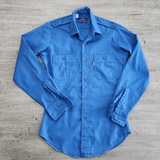 Vintage 70s Levis Orange Tab Button Long Sleeve Collar Shirt Sz Small Blue
