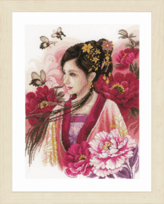 Lanarte Counted Cross Stitch Kit: Asian Lady in Pink (Evenweave)