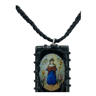 Holy Child of Atocha Scapular Necklace Handmade Knotted Black Rope Wood Charm
