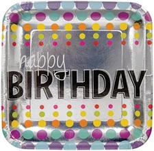 Birthday Pop Modern Polka Dots Bright Adult Kids Party 9" Paper Dinner Plates