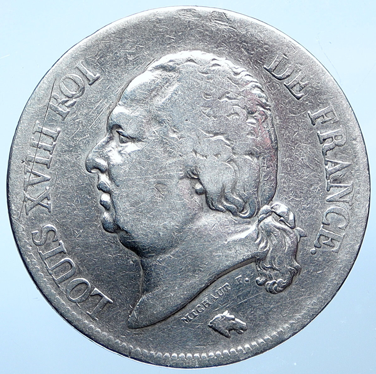 1817 A FRANCE King LOUIS XVIII OLD Rouen Antique FRENCH 5 Francs