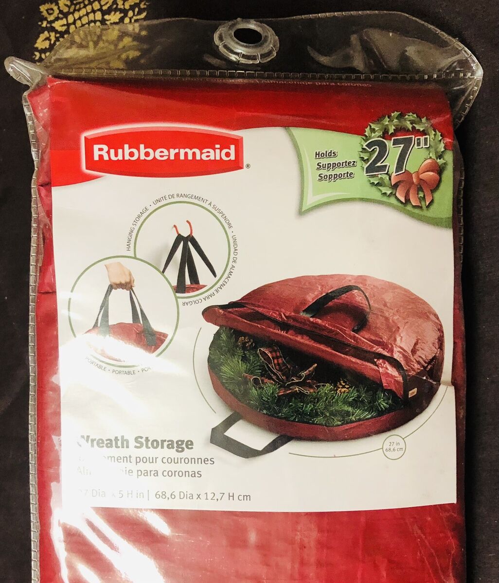 Rubbermaid Christmas Wreath Storage Bag*27”*red Sturdy Plastic*2  Handles*zipper