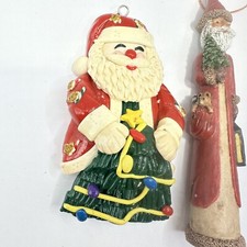 Santa Clay Ornament And Primitive Set Of 2