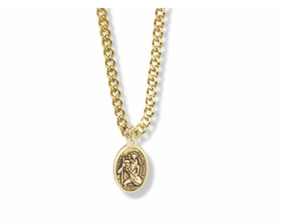 Authentic PEWTER GOLD PLATED ST. CHRISTOPHER PATRON OF TRAVELERS MEDAL NECKLACE AND CHAIN