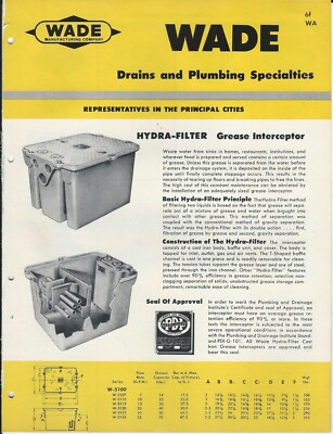 Brochure - Wade - Drains Plumbing Grease Interceptor Valve et al c1952 (AF921)